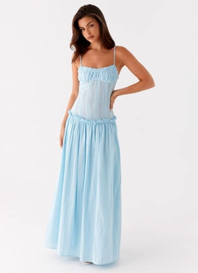 Jacinda Drop Waist Maxi Dress - Blue Formal Occasion Sleek Waistband