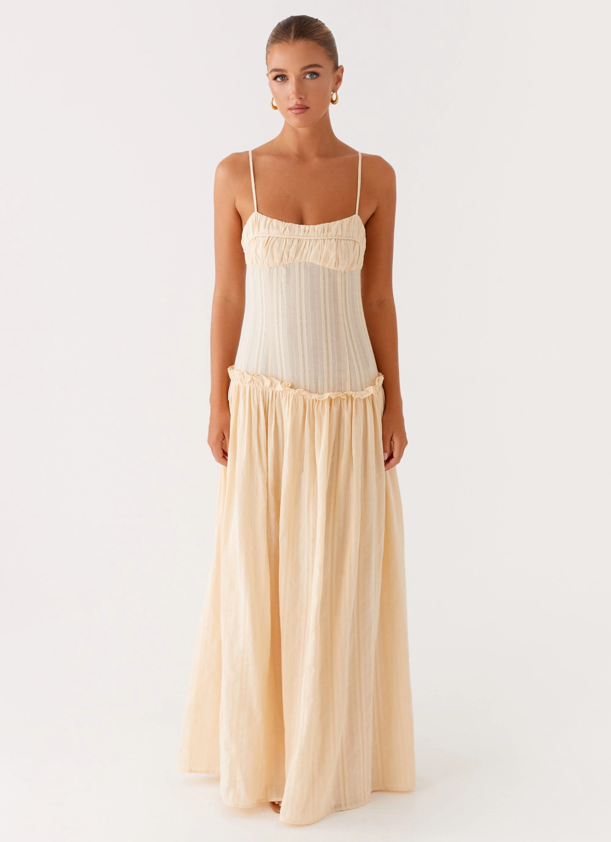 Refined Vibe Fresh Tones Jacinda Drop Waist Maxi Dress - Cream
