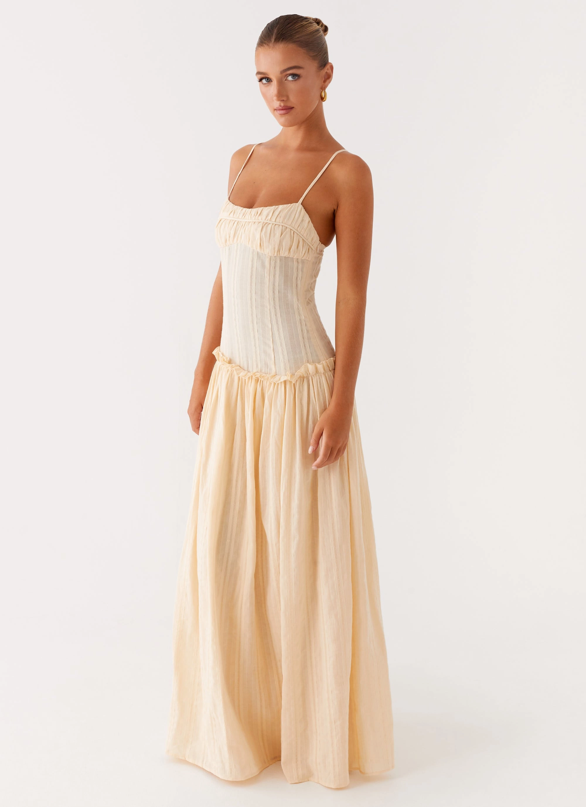 Jacinda Drop Waist Maxi Dress - Cream Comfy Flex
