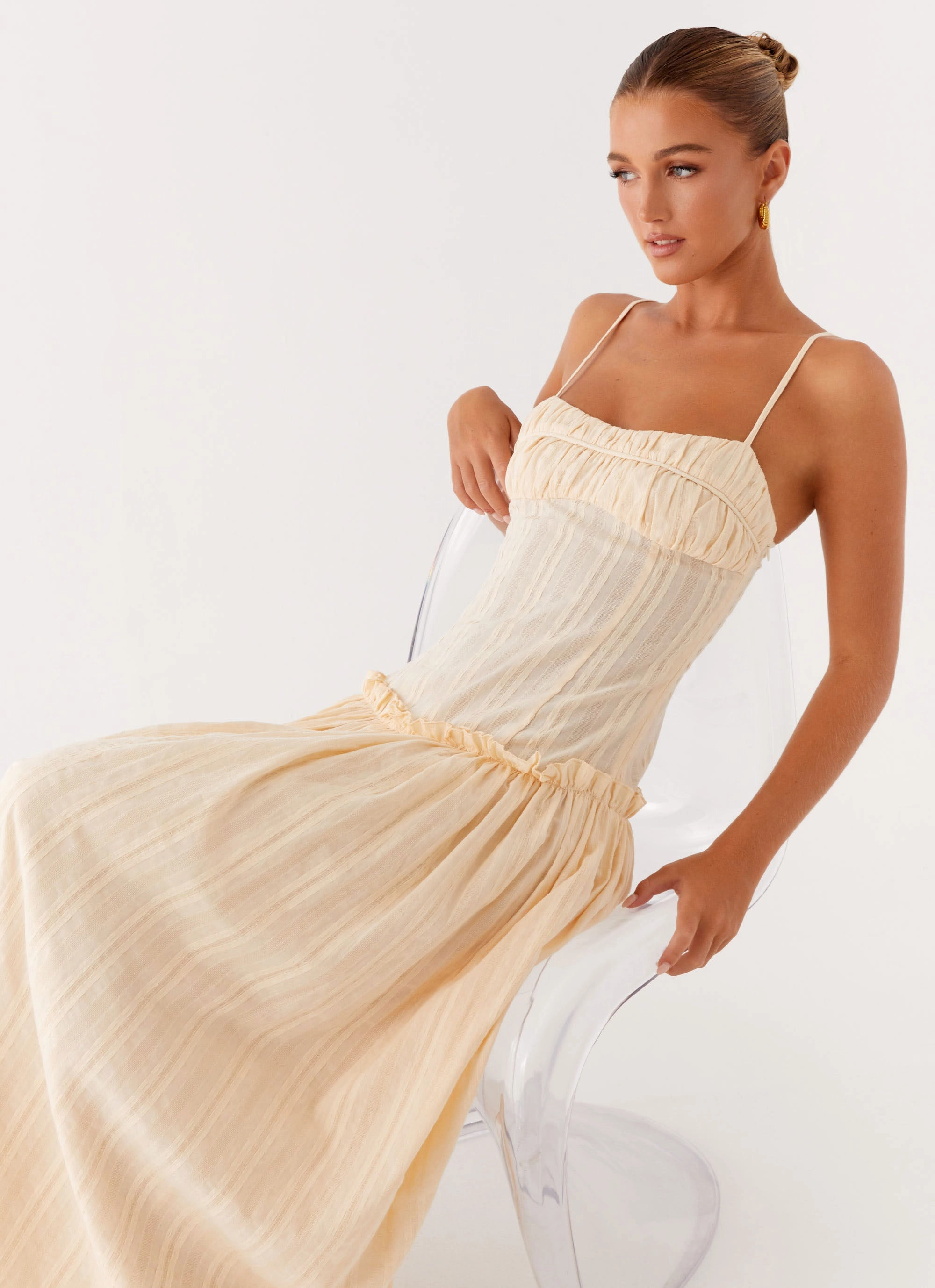 Jacinda Drop Waist Maxi Dress - Cream Layerable Piece Romantic Hour