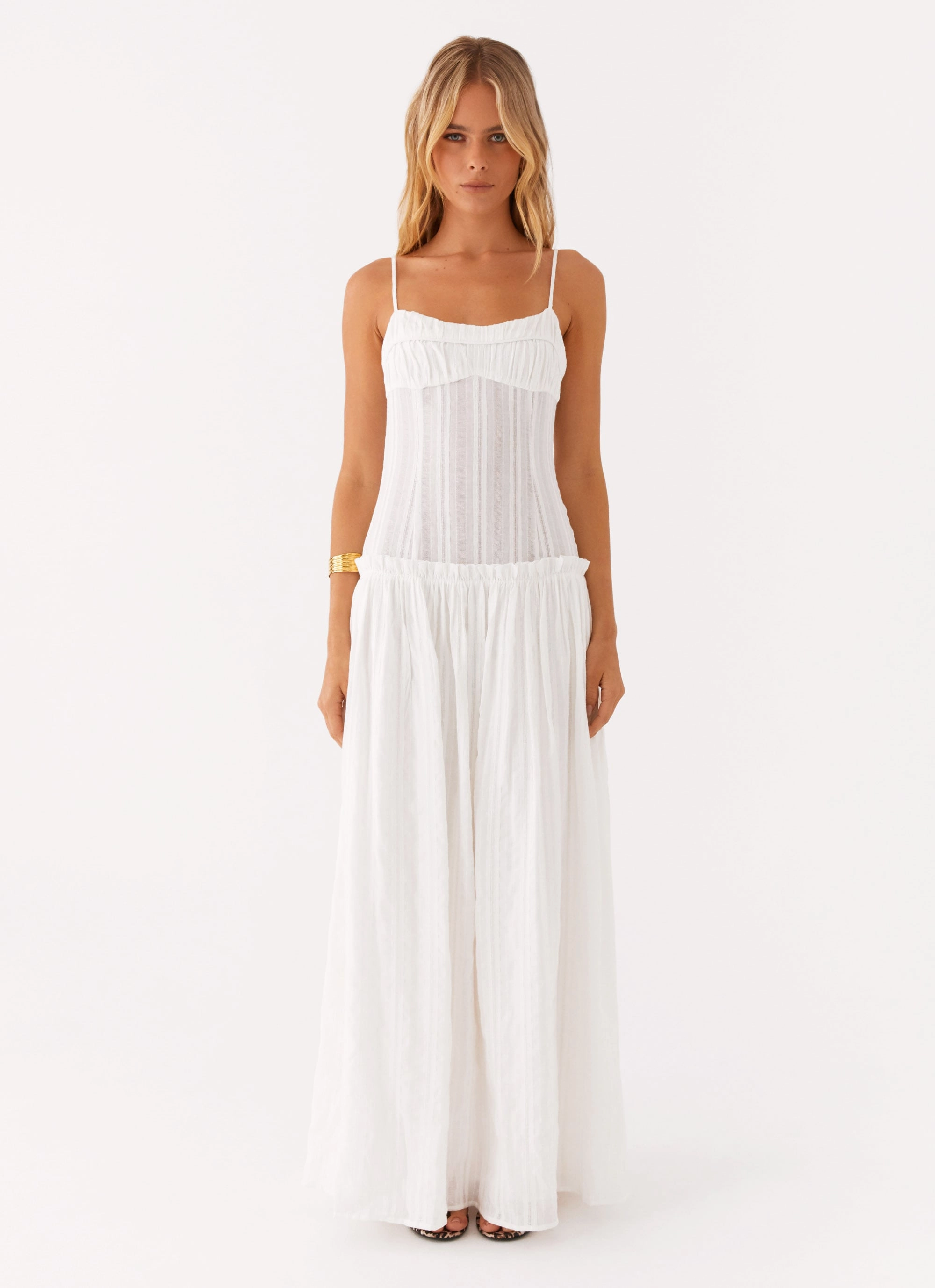Pleat-Front Jacinda Drop Waist Maxi Dress - Ivory