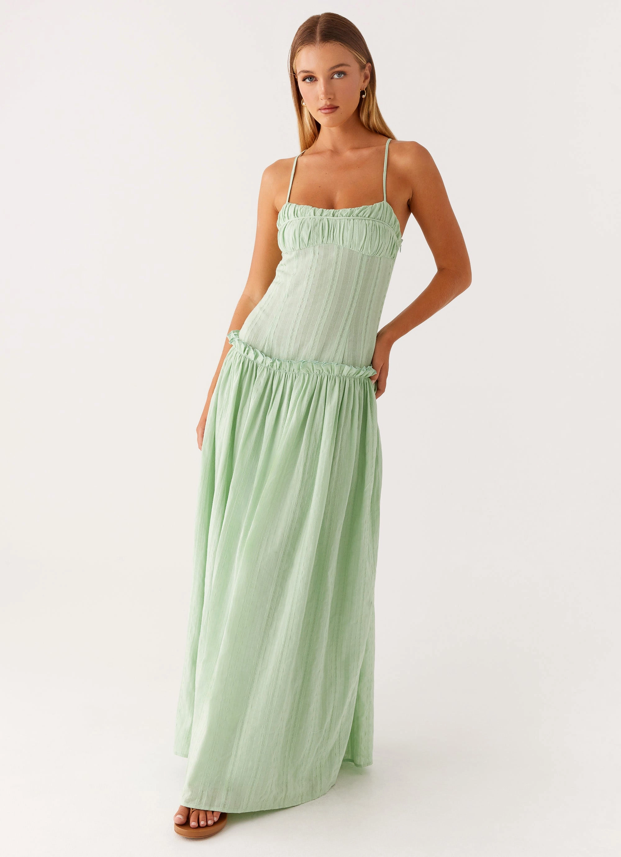 Jacinda Drop Waist Maxi Dress - Sage Airy Base