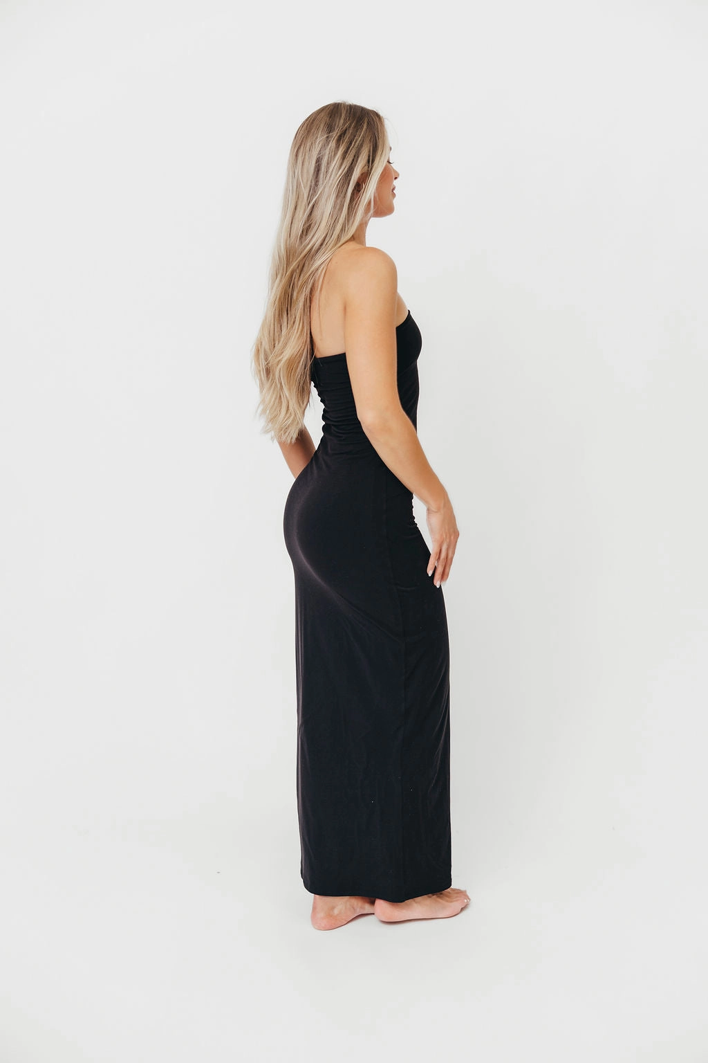 Jade Butter Soft Double Lined Maxi Dress in Black - Bump Friendly Ruched-Detail Light and Comfortable Wear