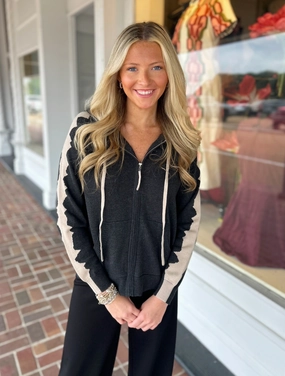 Jaggered Edge Hoodie in Charcoal OdorResistantTreatment