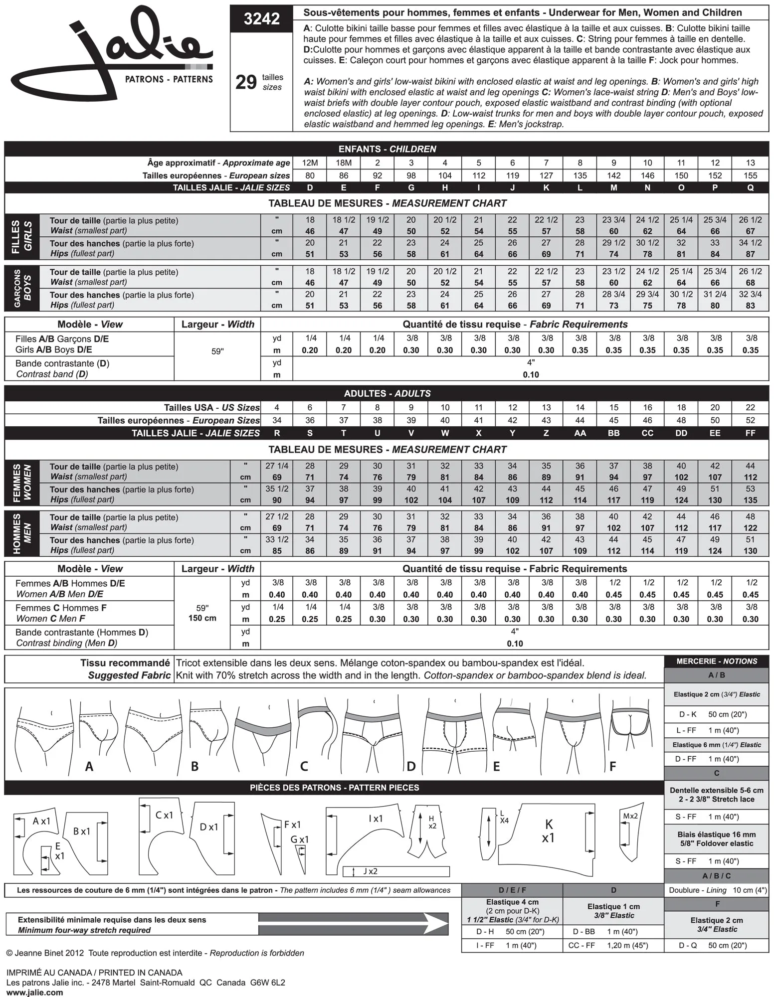 Jalie Pattern 3242 - Underwear for men, women and children