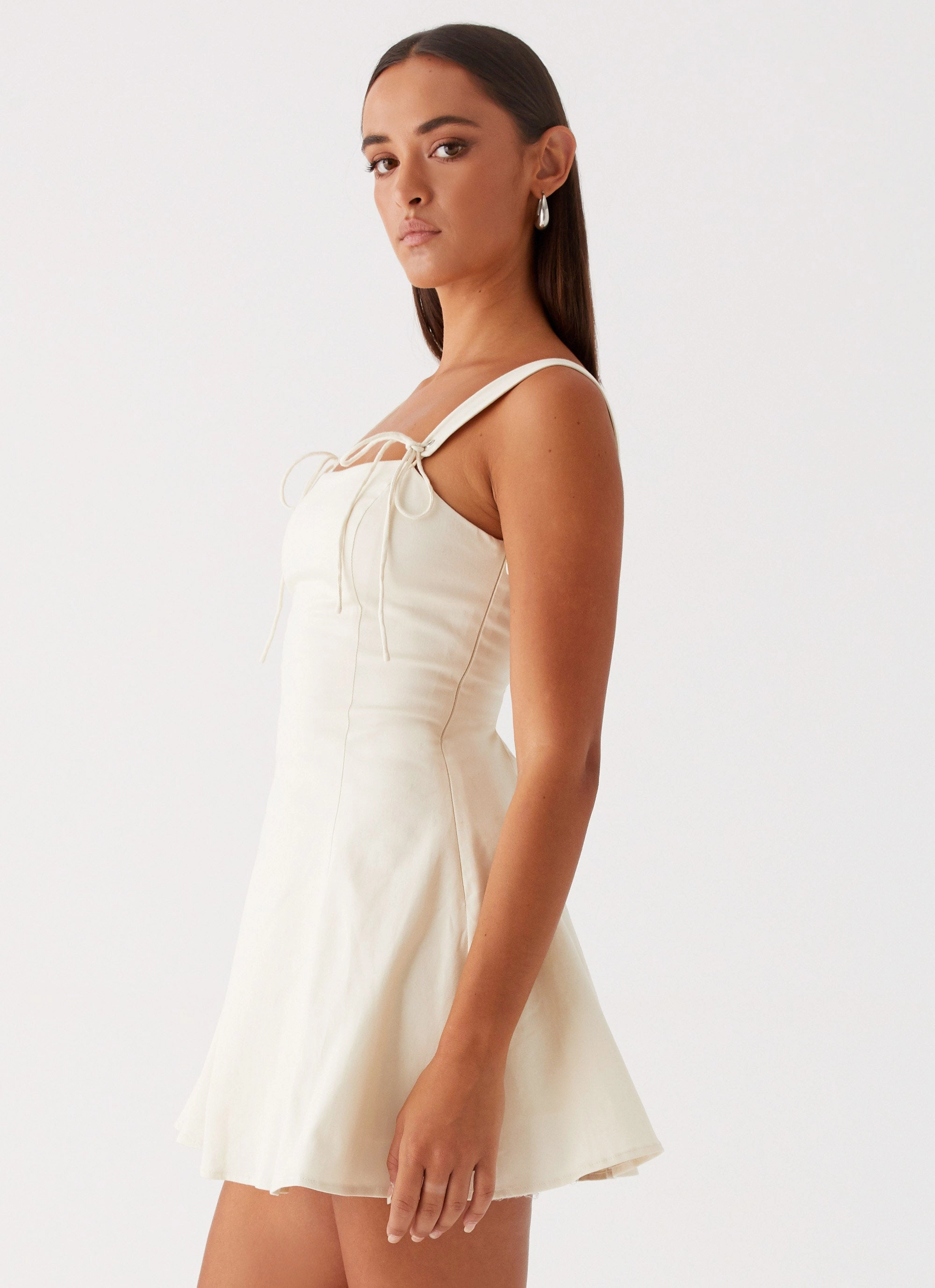 Jamaya Tie Mini Dress - Ivory Thermal-Lined Chic Tone