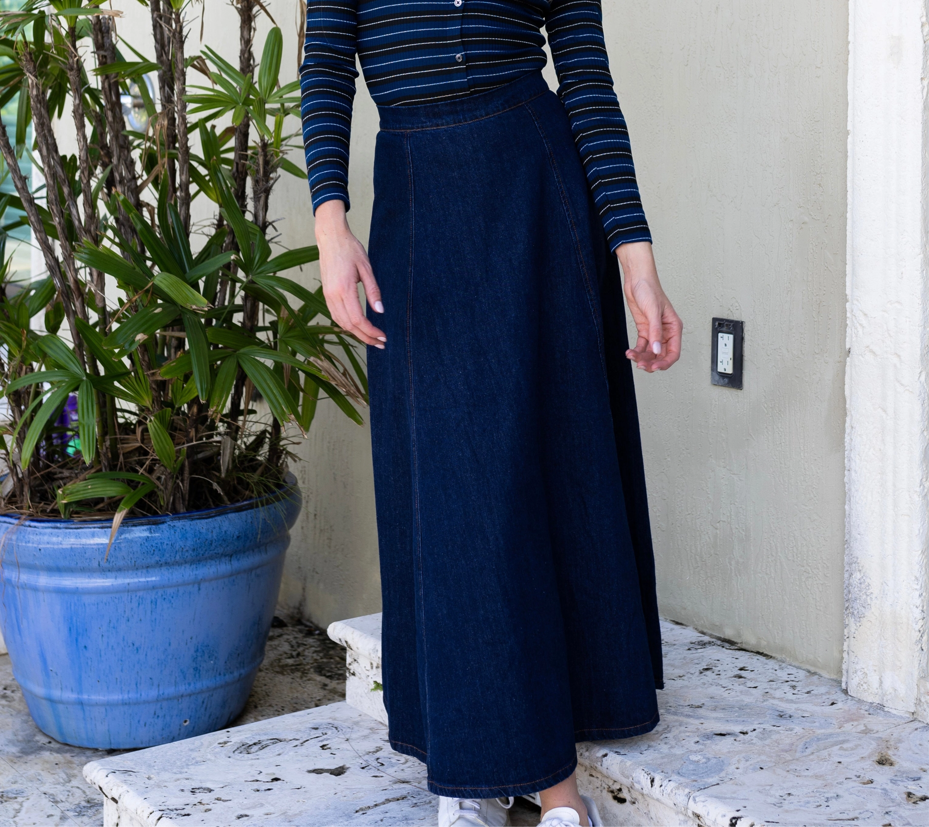 Knitted Fabric Jane Denim Skirt | Blue
