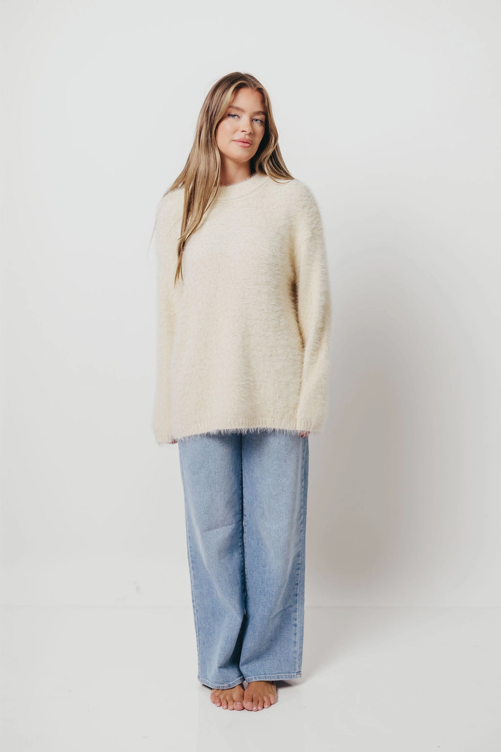 Jane Pullover Sweater in Cream (No Restock) Contrast Topstitching Detail