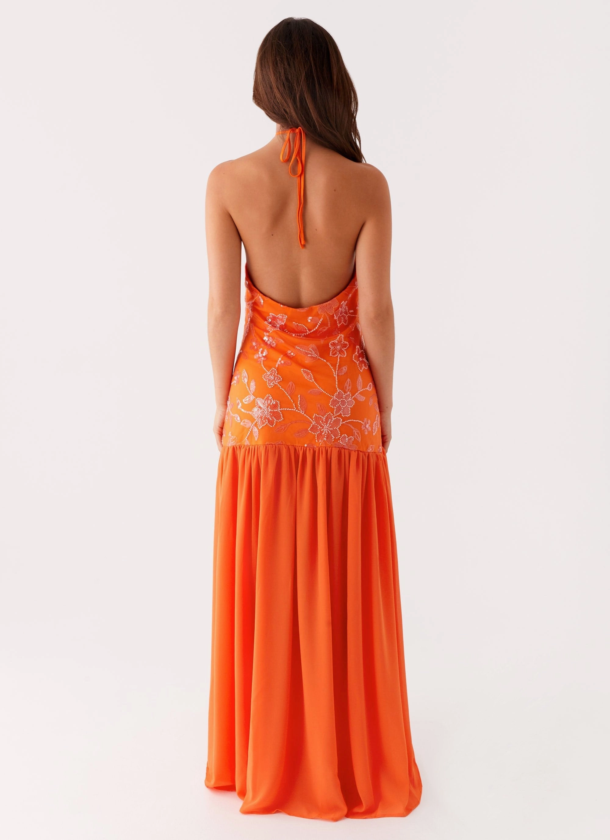 Janelle Beaded Maxi Dress - Orange velvet feel