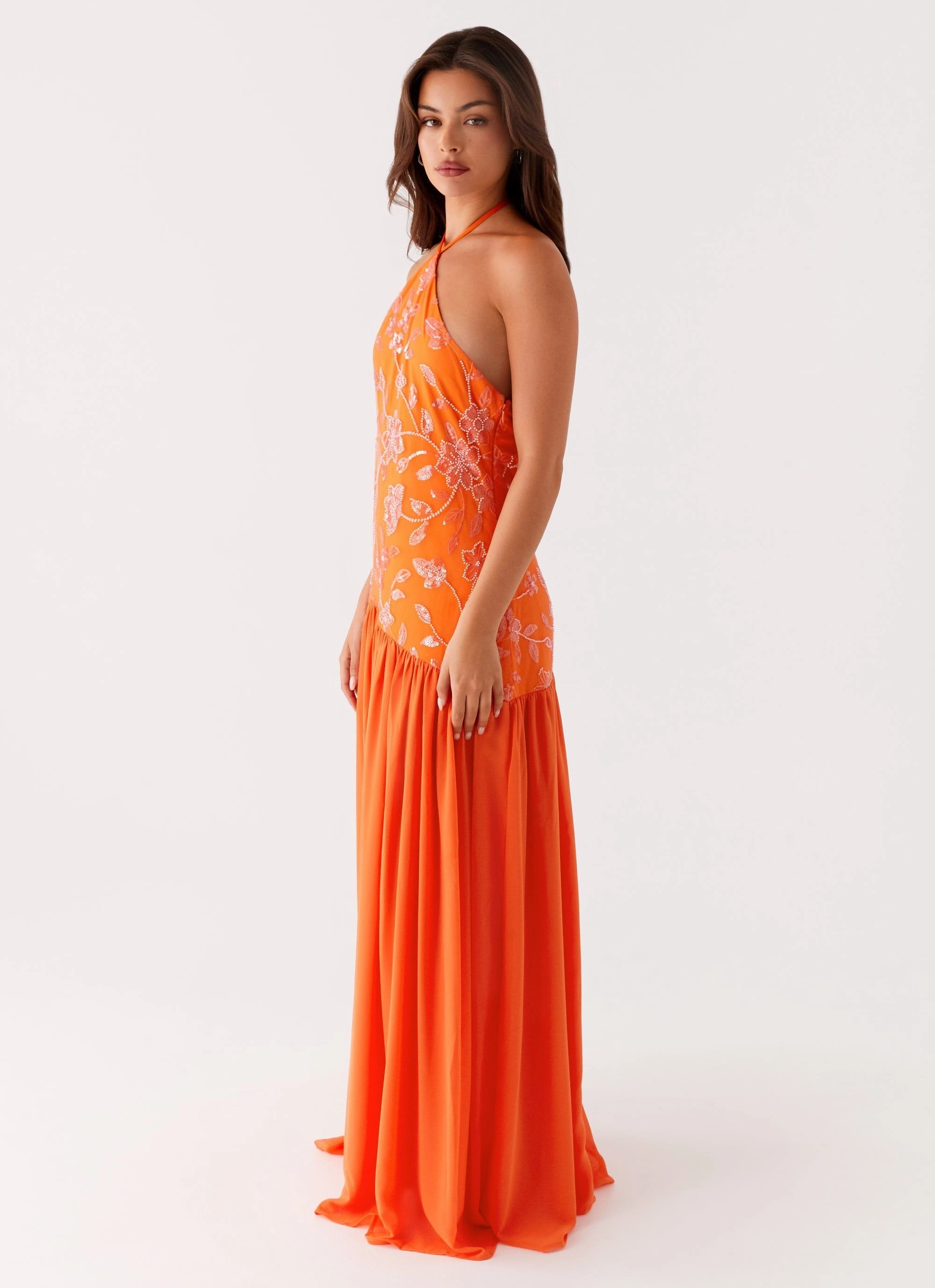 Janelle Beaded Maxi Dress - Orange Street Casual Metallic-Shine