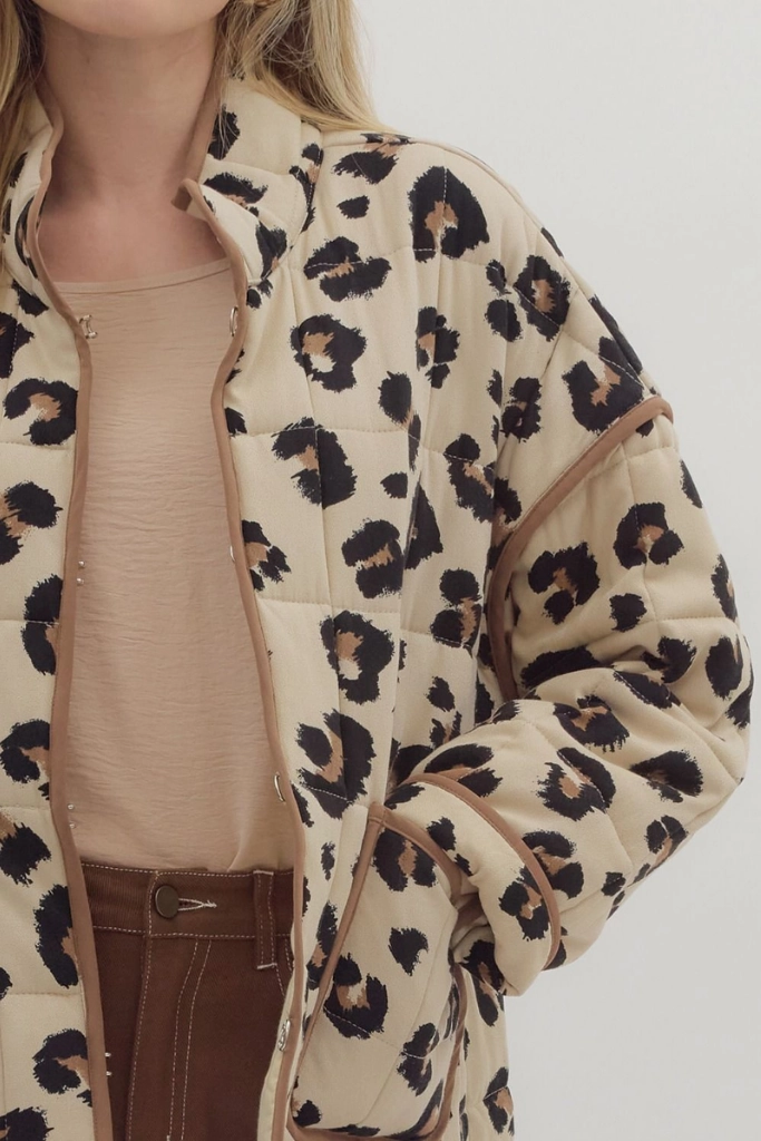Janice Quilted Leopard Jacket Anti Slip Cuffs