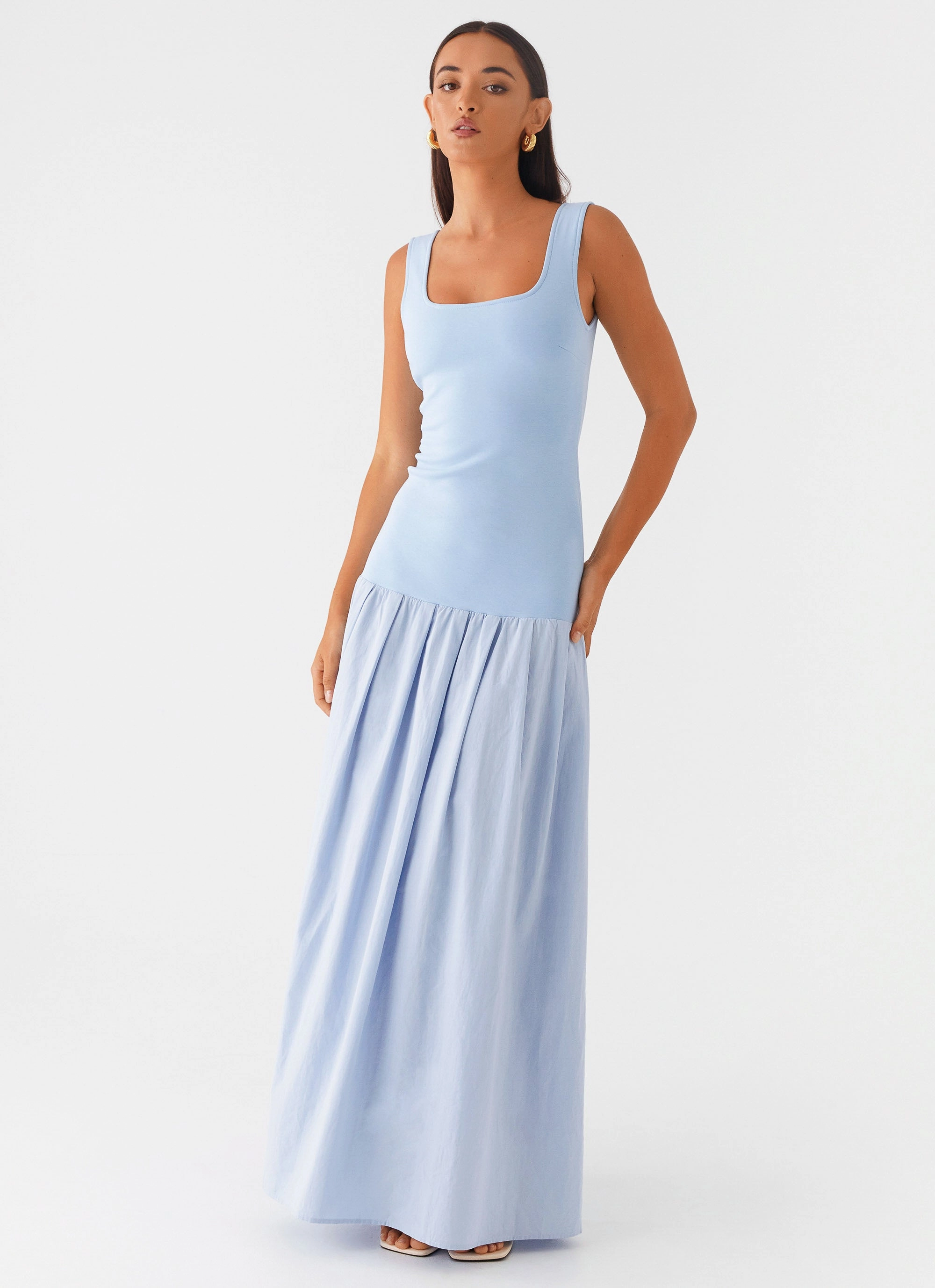 Jaxon Maxi Dress - Blue Bow-Detail Minimalist Fit