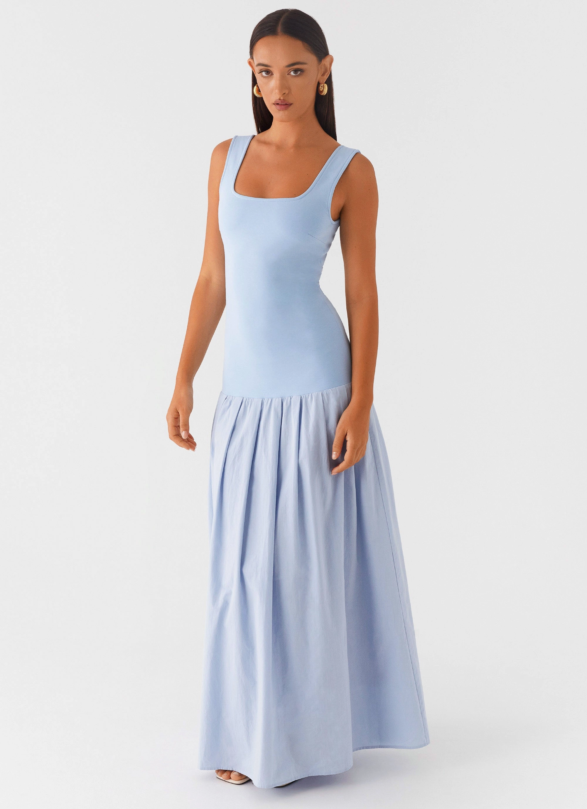 Jaxon Maxi Dress - Blue Flowing Lines Collared