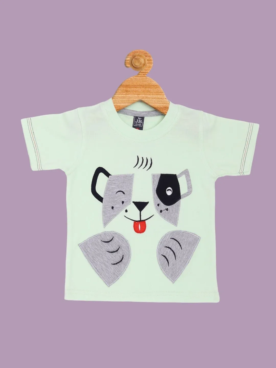 Jaybee Boy’s Light Green Puppy Face T-Shirt and Grey Shorts Set