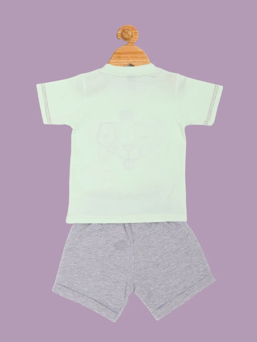Jaybee Boy’s Light Green Puppy Face T-Shirt and Grey Shorts Set