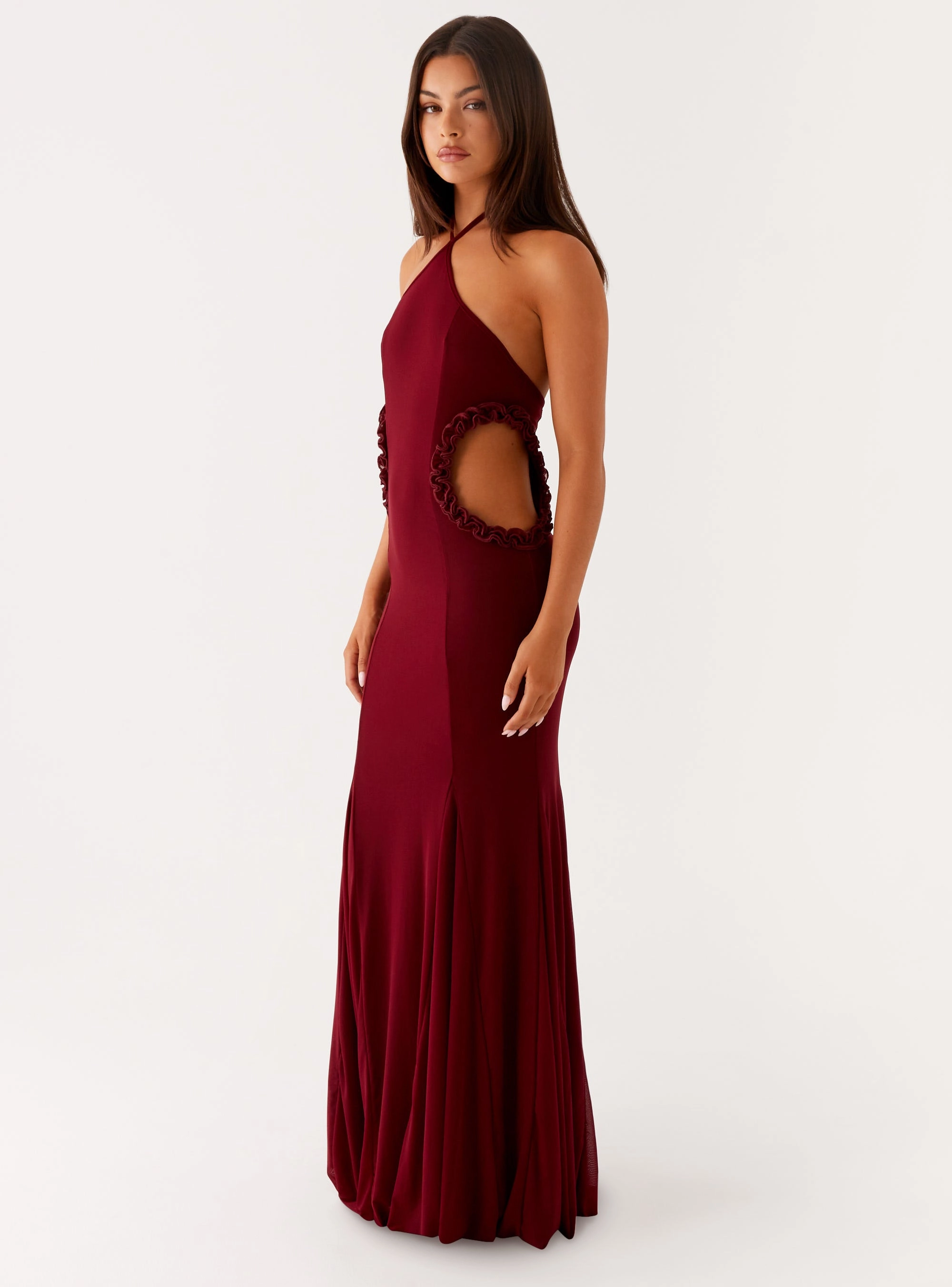 Jemima Maxi Dress - Raspberry Wine Side Pleats