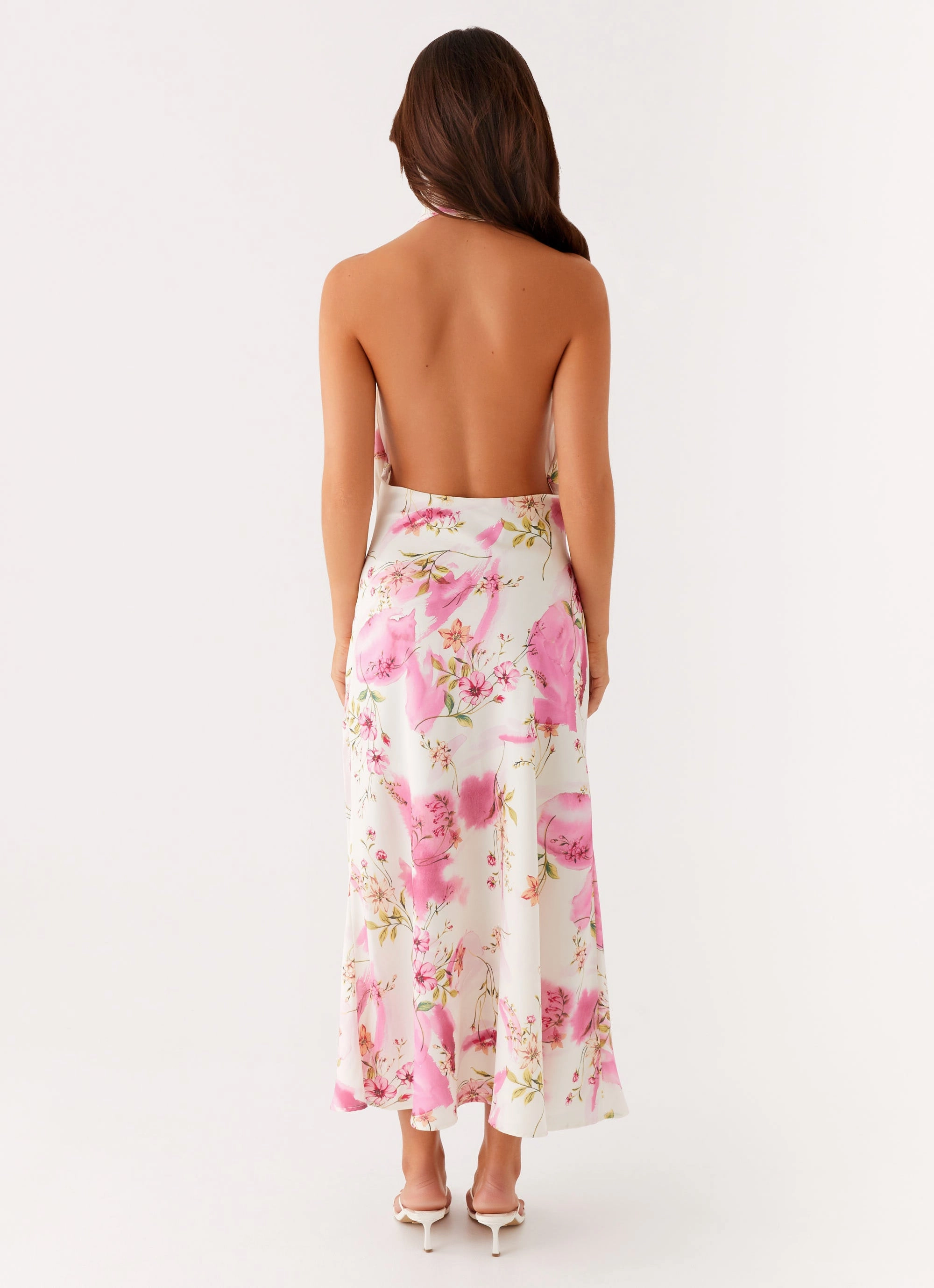 Jensen Midi Dress - Ivory Floral Print Balanced Tone Figure-Skimming