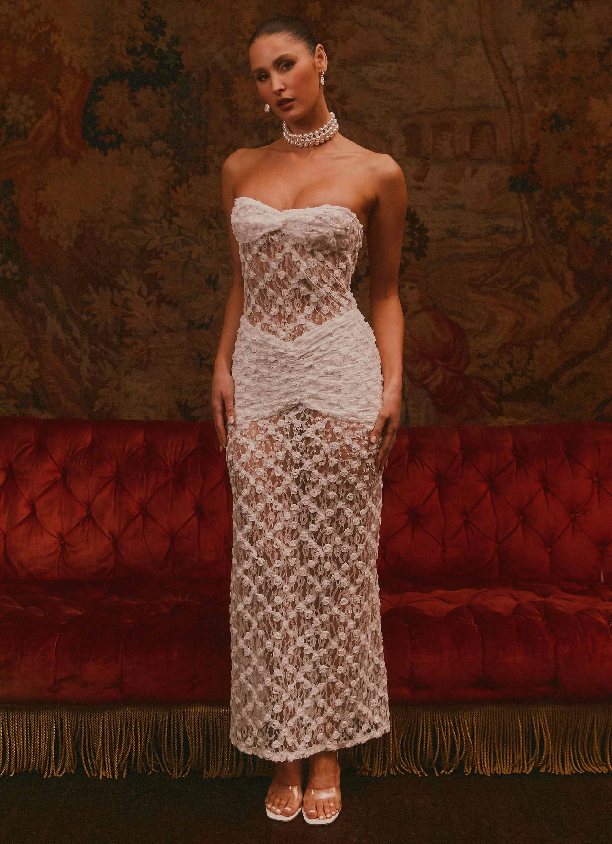 Ottilie Lace Maxi Dress - White Luxe Fabric