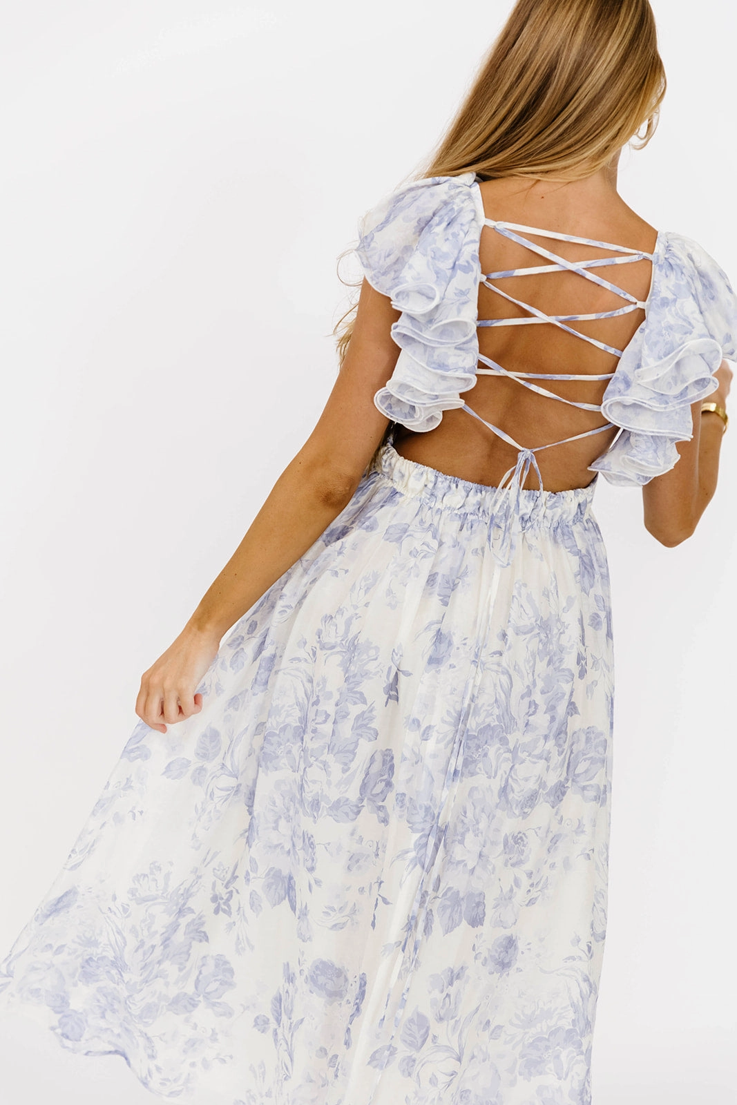 Autumn Ready Gemstone-Detail Jillian Floral Midi Dress in Blue *Final-Sale*