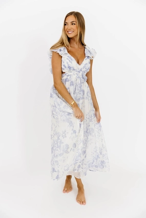 Jillian Floral Midi Dress in Blue *Final-Sale* Soft Layering