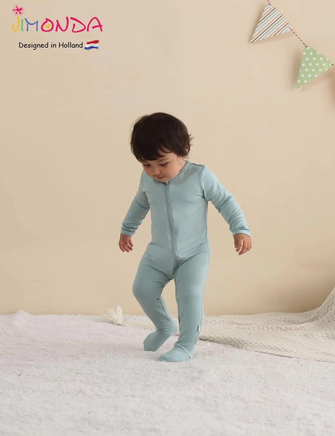 Jimonda Baby Boy Romper 4-Pack - Bamboo Zip-Up Pajamas for 0-24 Months,Unisex Footed Sleepers,Ultra-Soft Stretchy Fabric
