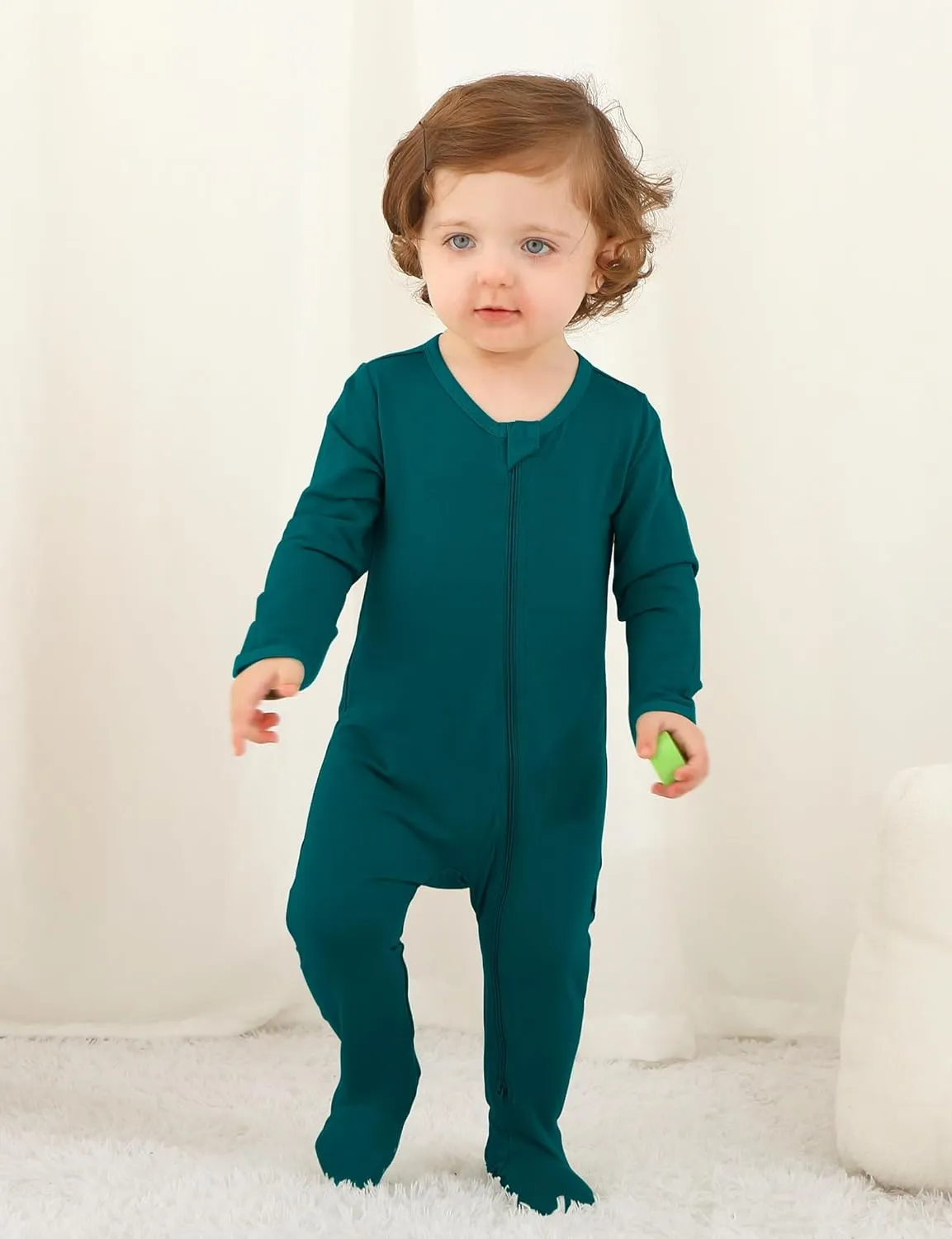 Jimonda Baby Boy Romper 4-Pack - Bamboo Zip-Up Pajamas for 0-24 Months,Unisex Footed Sleepers,Ultra-Soft Stretchy Fabric