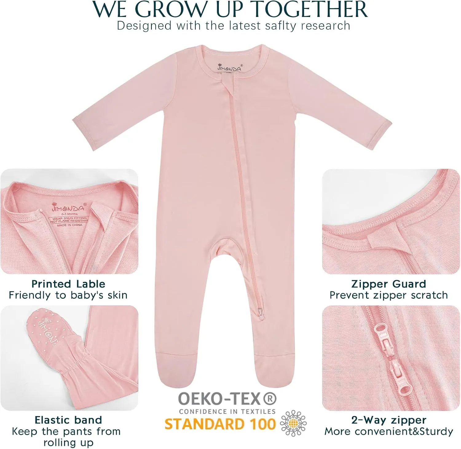 Jimonda Baby Romper Boys Girls Bamboo Pajamas 2-Way Zipper Footed Unisex Zip-Up Sleepers Sleep and Play pjs