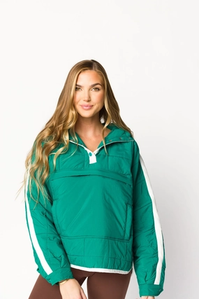 Joanna Quilted Puffer Pullover in Hunter Green/White *Final-Sale* Minimalist Cuff