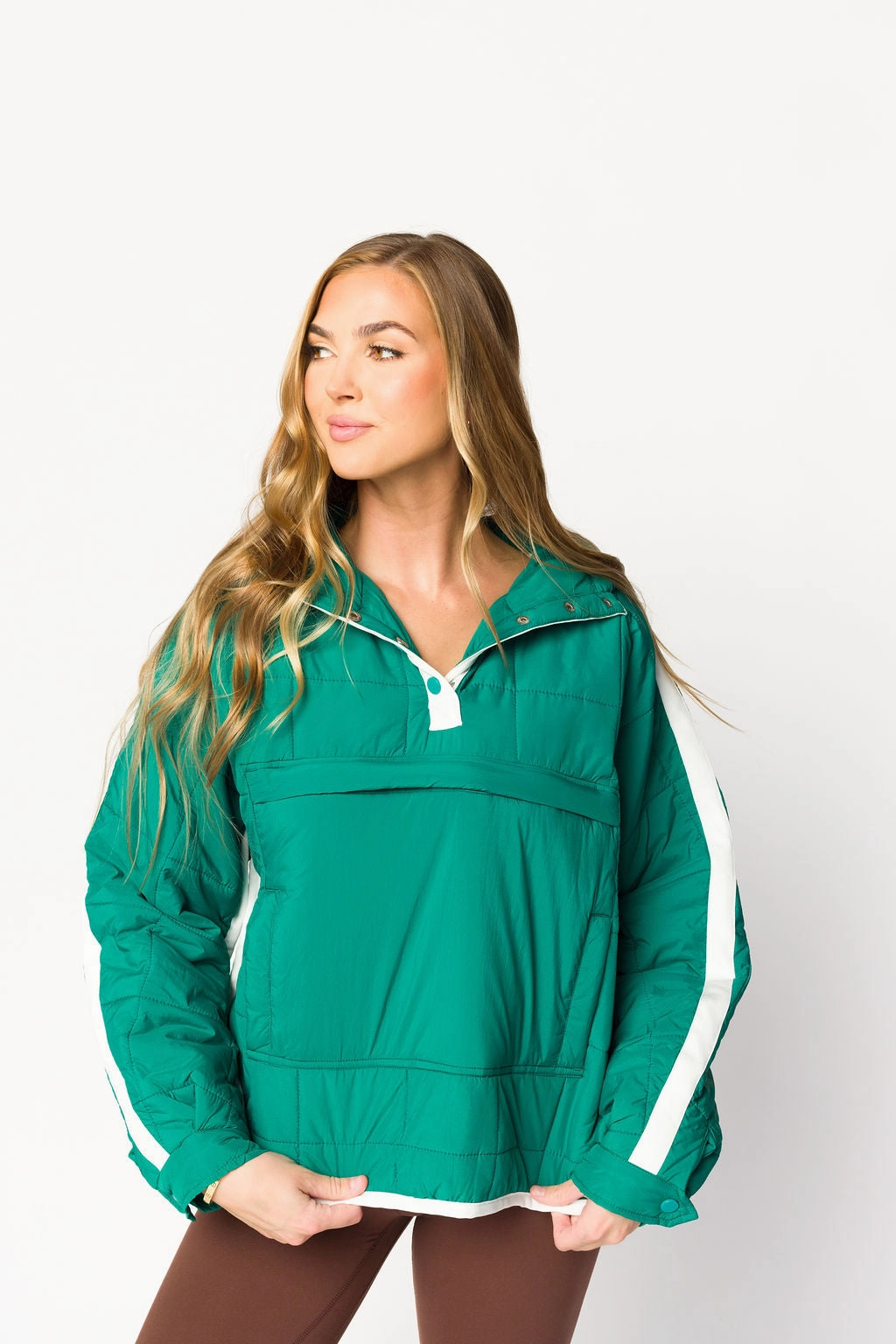 Joanna Quilted Puffer Pullover in Hunter Green/White *Final-Sale* ThermalRegulating MinimalistSilhouette