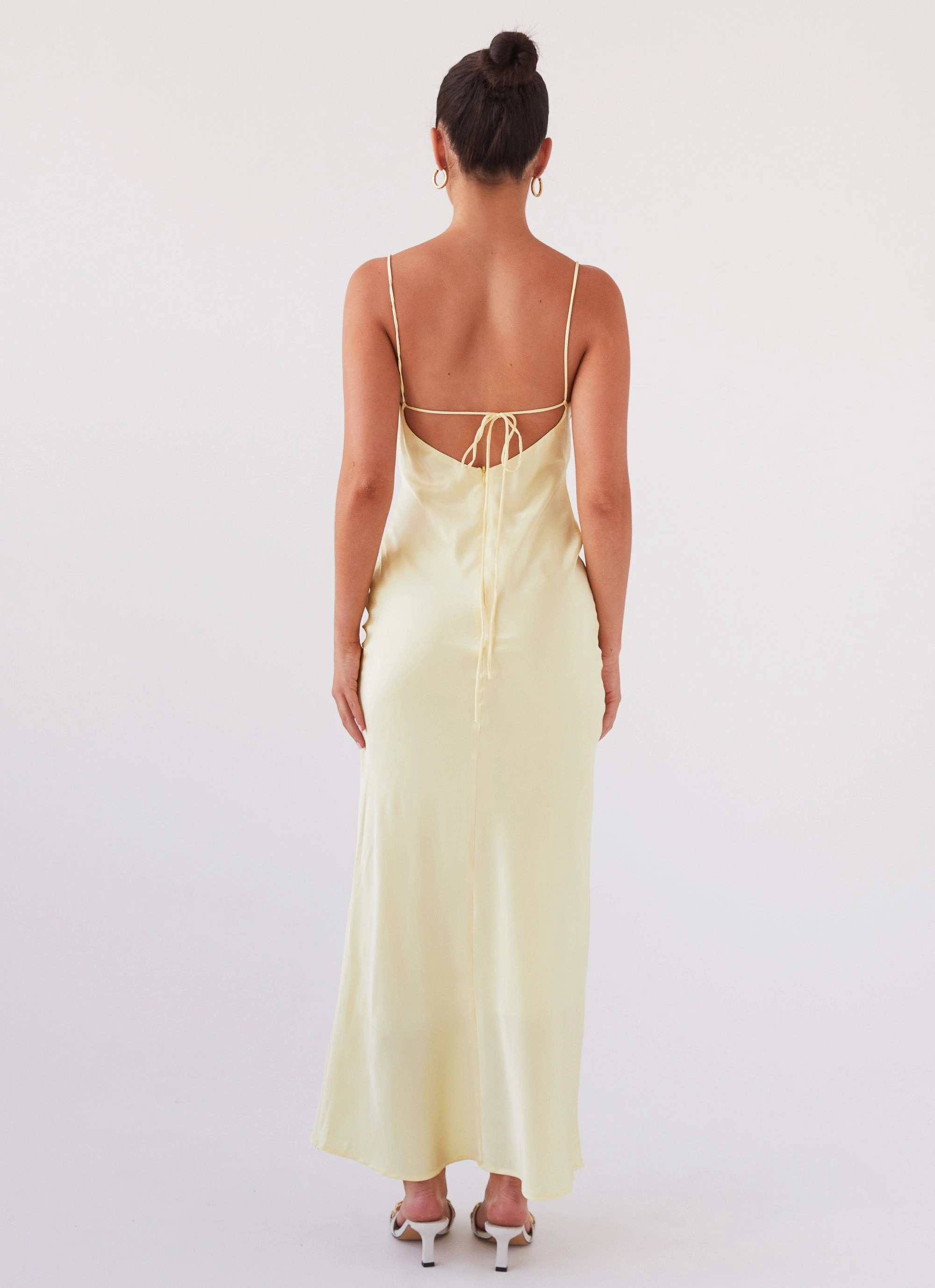 Collar Accent Joanna Satin Maxi Dress - Lemon