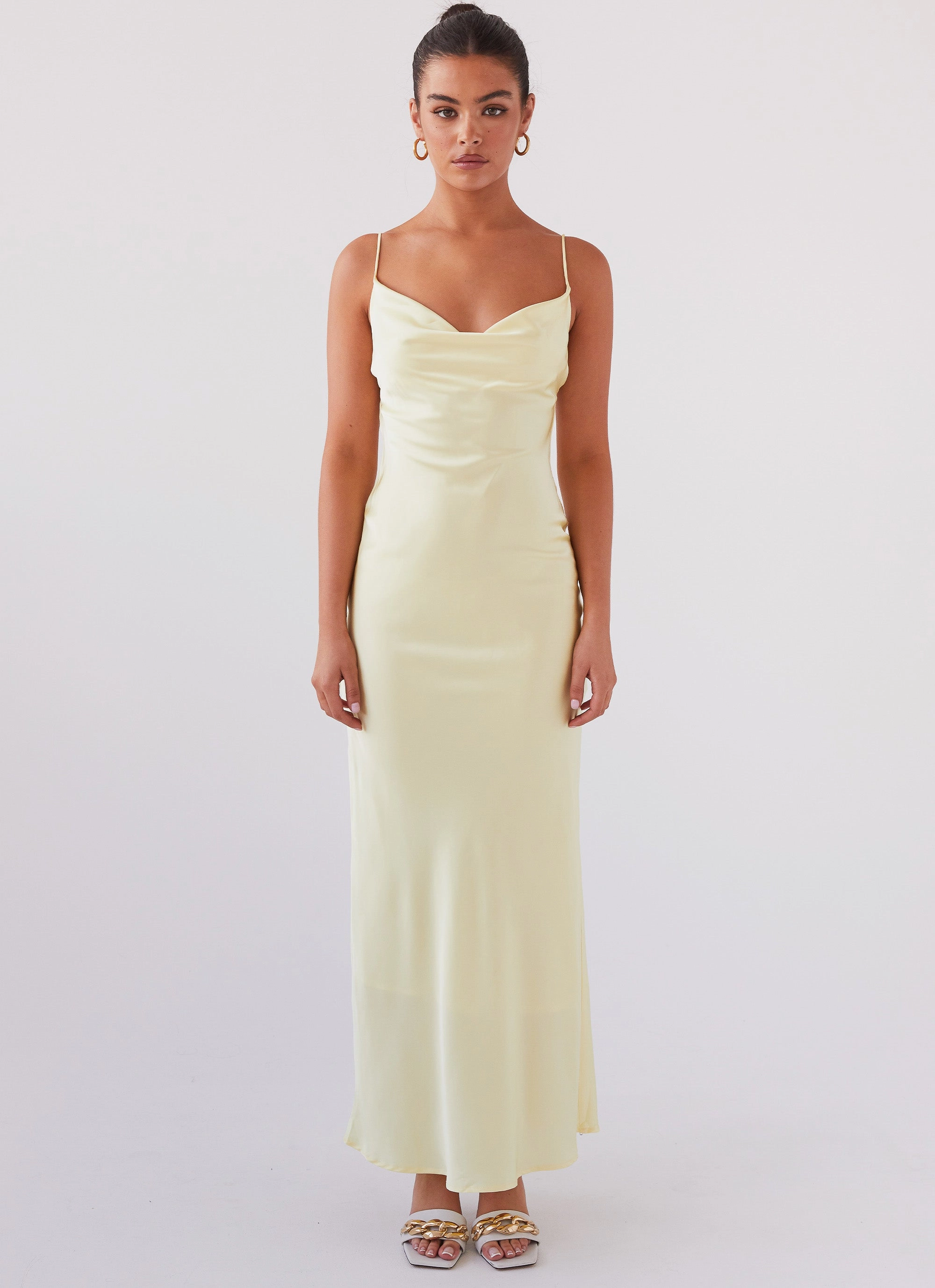 Breath Soft Joanna Satin Maxi Dress - Lemon