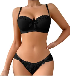 JOAU Sexy Lingerie for Women Lace Push Up Bra and Panty Set 2 Piece Underwire Bralette Strappy Babydoll Underwear Sets