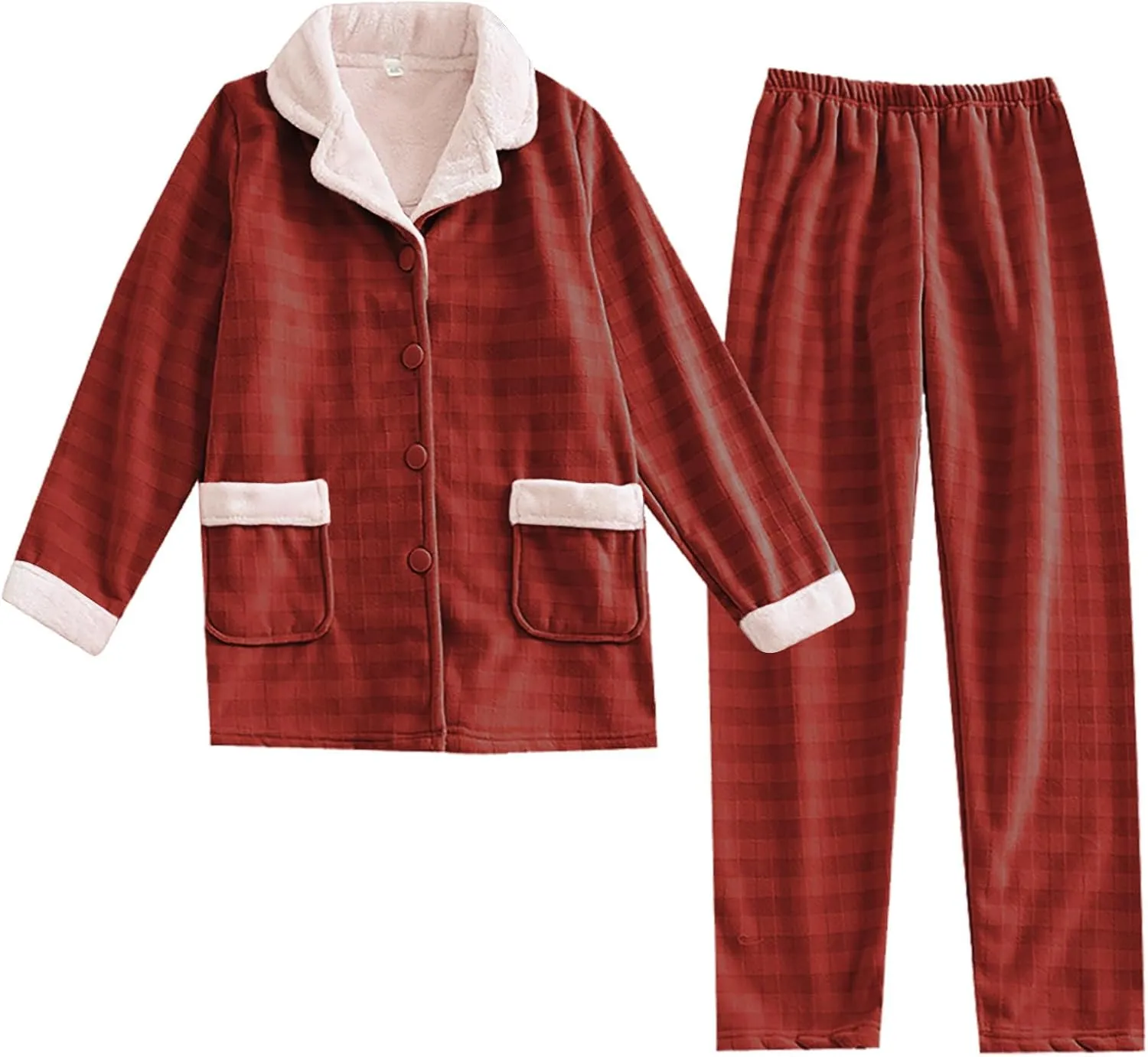 JOAU Women Winter Sherpa Fleece Lined Pajamas Set Lounge Button Down Lapel Pockets Top Pj Pants 2 Piece Loungewear Sleepwear