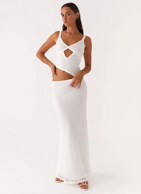 Jocelyn Maxi Dress - White Crochet Minimal Cut