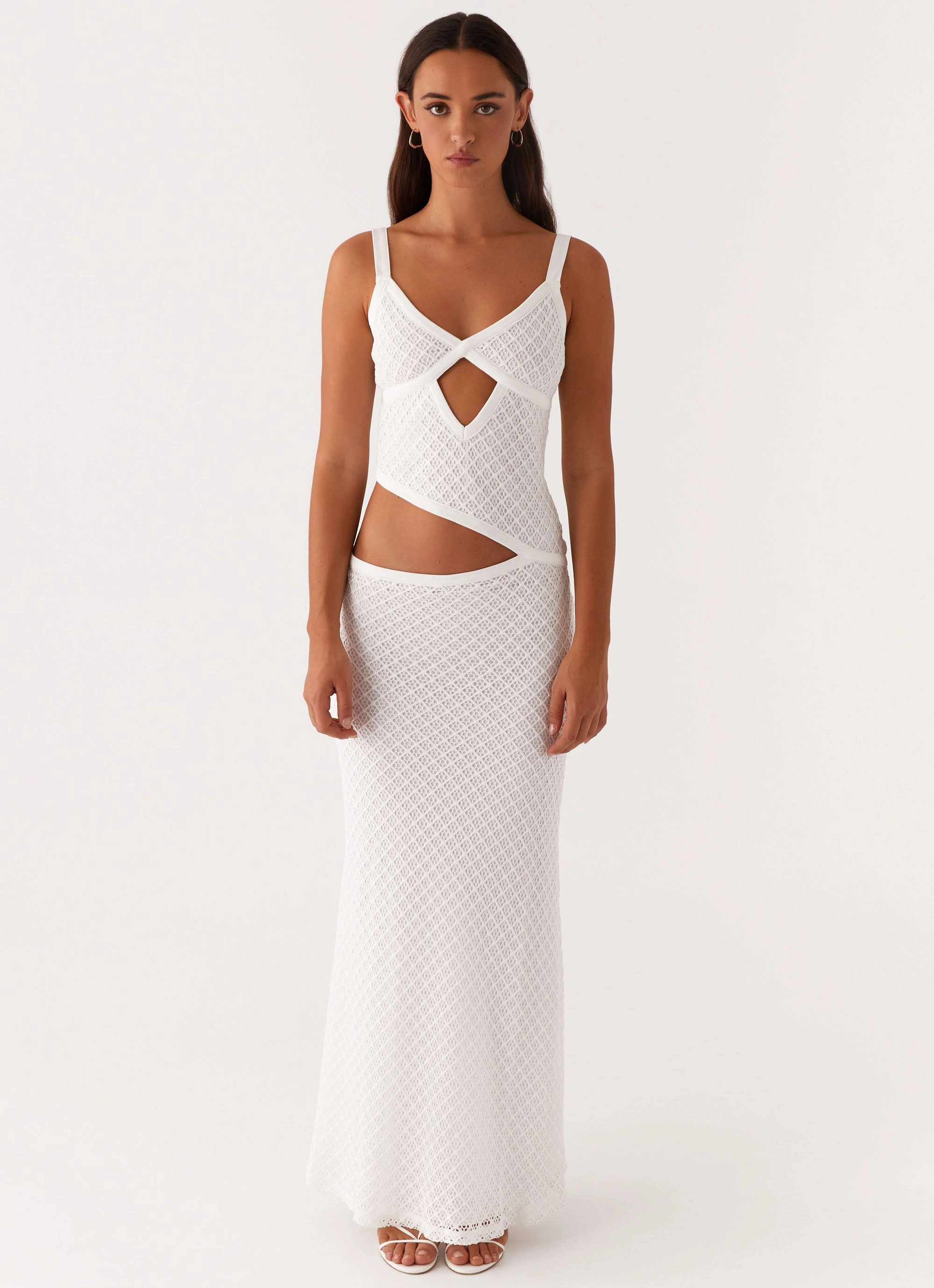 Jocelyn Maxi Dress - White Crochet Straight-Cut