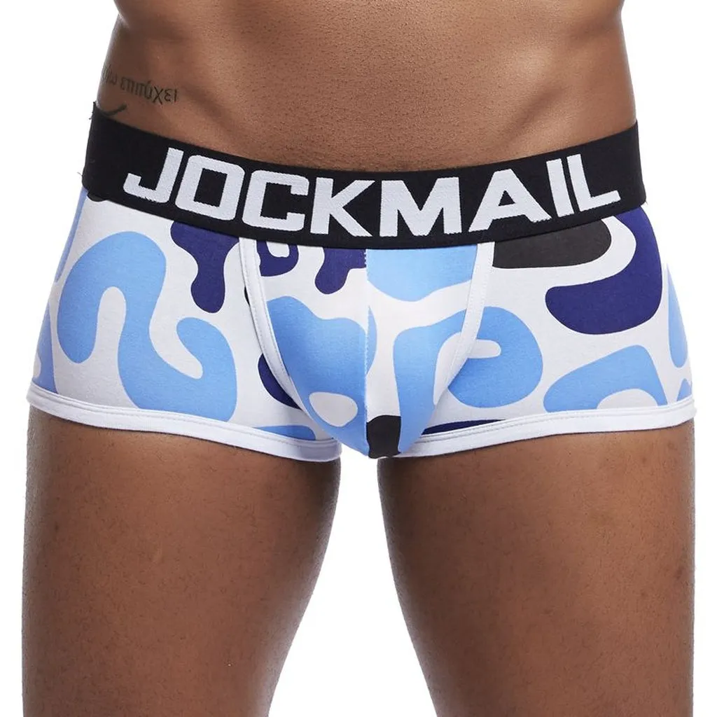 JOCKMAIL Brand Male Panties Breathable Boxers Cotton Men Underwear U Convex Pouch Sexy Underpants Printed Leaves Homewear Shorts