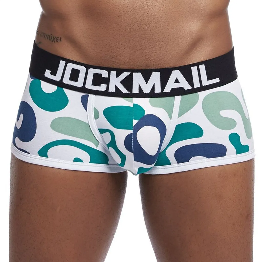 JOCKMAIL Brand Male Panties Breathable Boxers Cotton Men Underwear U Convex Pouch Sexy Underpants Printed Leaves Homewear Shorts