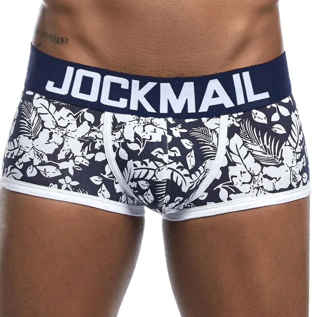 JOCKMAIL Brand Male Panties Breathable Boxers Cotton Men Underwear U Convex Pouch Sexy Underpants Printed Leaves Homewear Shorts