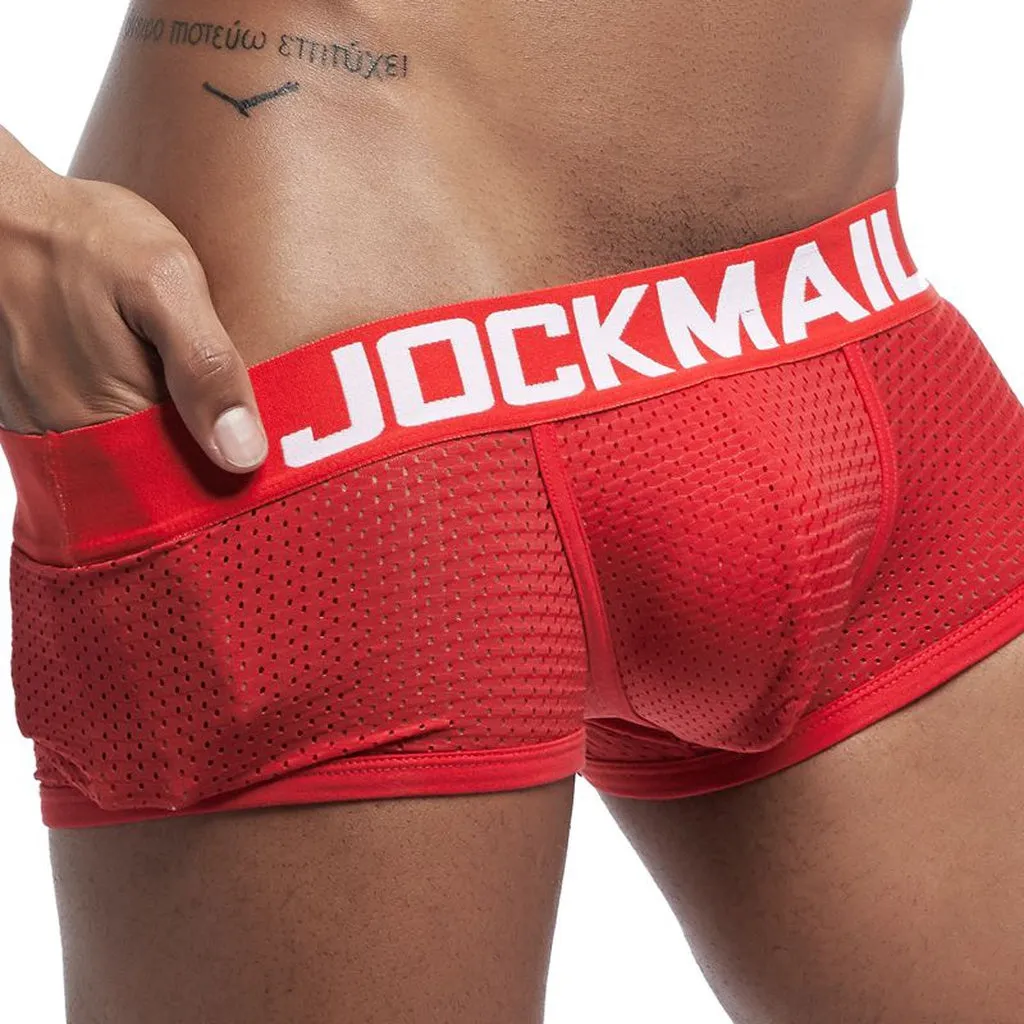 JOCKMAIL New Sexy Men Underwear Boxer Breathable Mesh Boxershorts Men Male Underpants Cueca Gay Penis Pouch Panties Mens Trunks