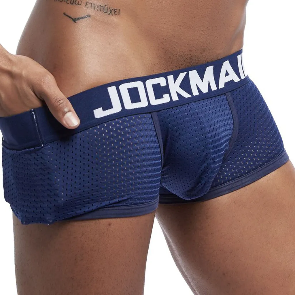 JOCKMAIL New Sexy Men Underwear Boxer Breathable Mesh Boxershorts Men Male Underpants Cueca Gay Penis Pouch Panties Mens Trunks
