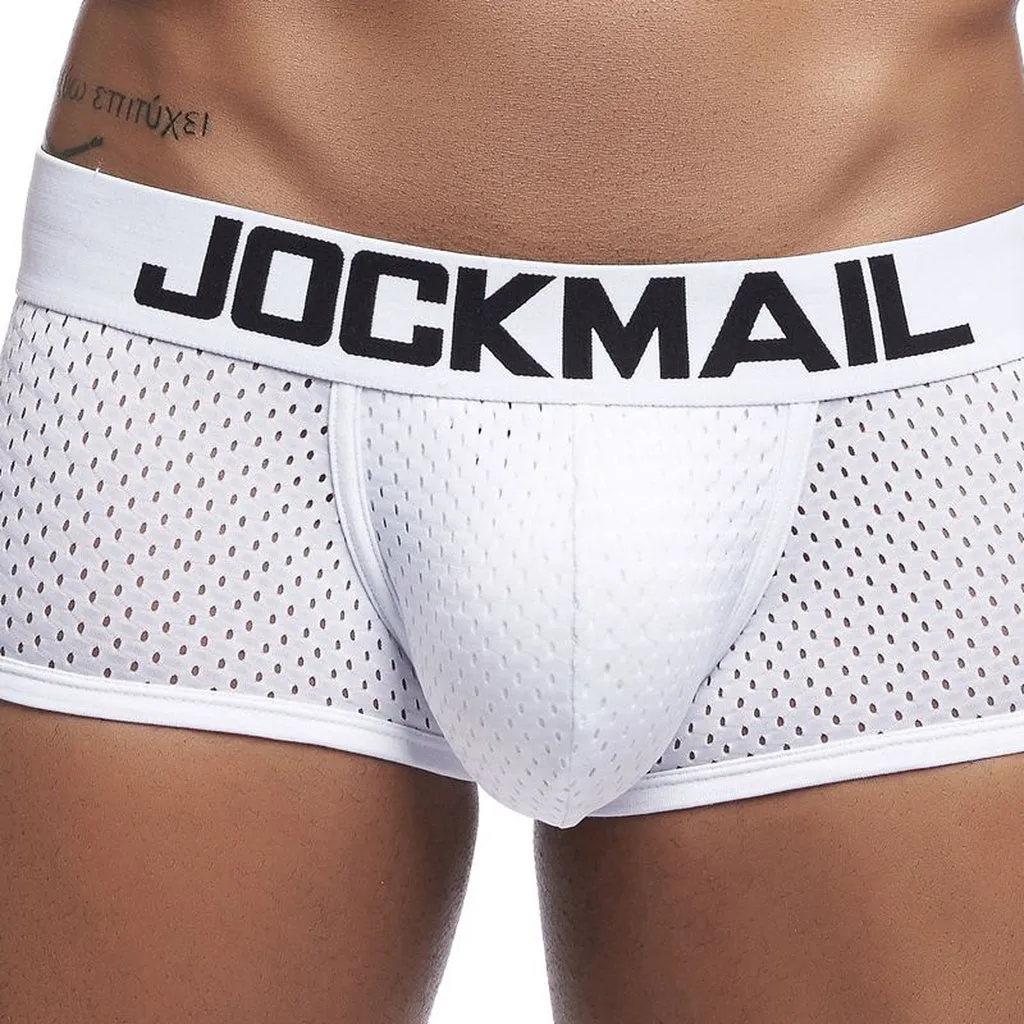 JOCKMAIL New Sexy Men Underwear Boxer Breathable Mesh Boxershorts Men Male Underpants Cueca Gay Penis Pouch Panties Mens Trunks