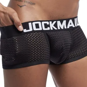 JOCKMAIL New Sexy Men Underwear Boxer Breathable Mesh Boxershorts Men Male Underpants Cueca Gay Penis Pouch Panties Mens Trunks