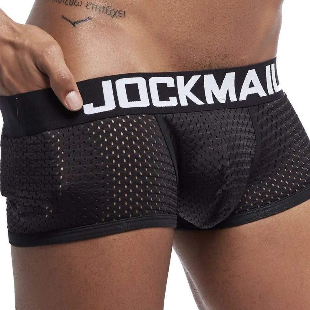 JOCKMAIL New Sexy Men Underwear Boxer Breathable Mesh Boxershorts Men Male Underpants Cueca Gay Penis Pouch Panties Mens Trunks