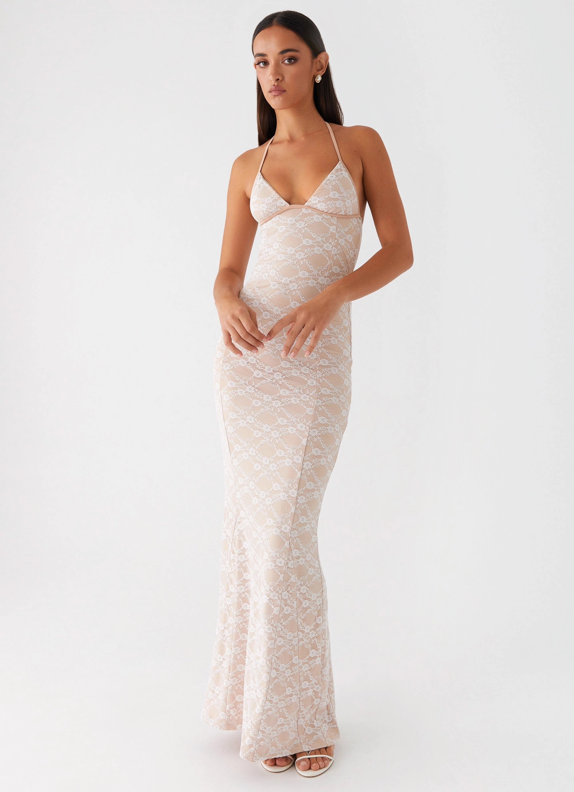 Jolina Lace Maxi Dress - White Trend Detail Tulle-Overlay