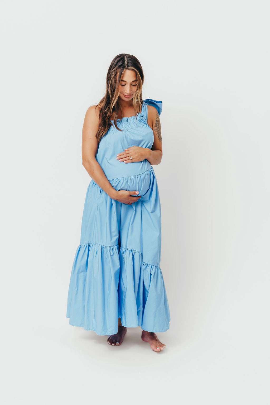 Jordan One-Shoulder Maxi Dress in Carolina Blue - Bump Friendly *Final-Sale* Flattering Look Wear