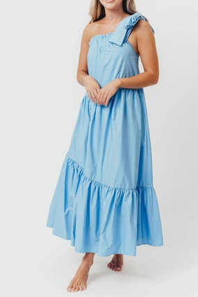 Jordan One-Shoulder Maxi Dress in Carolina Blue - Bump Friendly *Final-Sale* FoldablePackaging Morning Wear