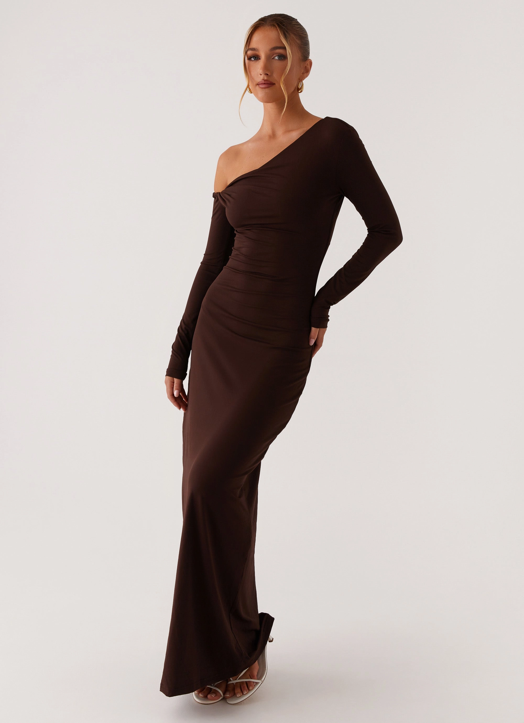 Jordana Twist Maxi Dress - Brown Airy Fabric