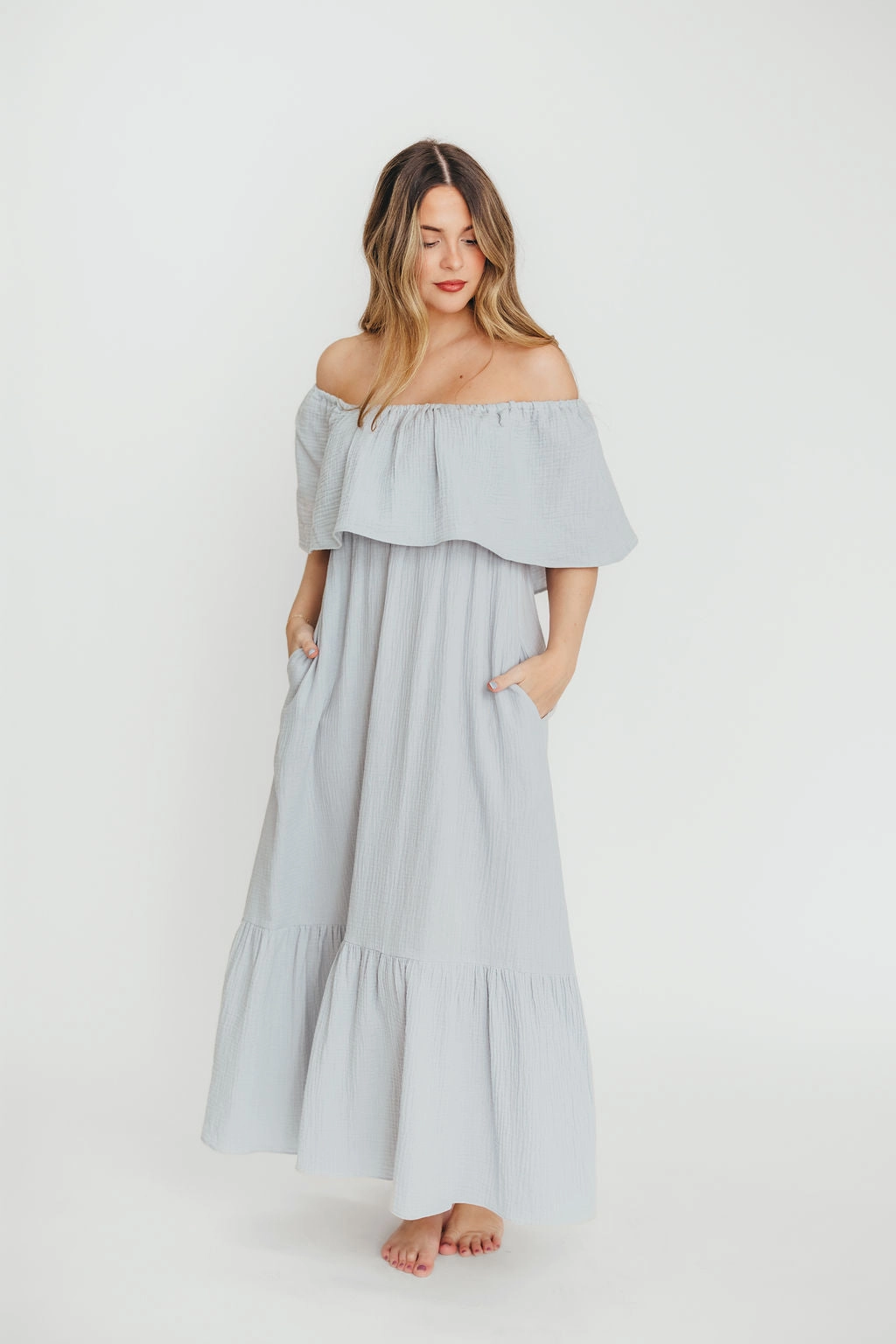 Josie 100% Cotton Maxi Dress in Cloud - Bump & Nursing Friendly Clean Grace
