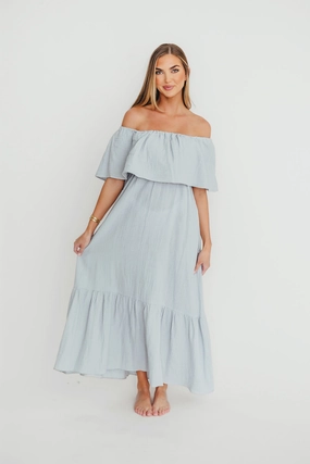 Josie 100% Cotton Maxi Dress in Cloud - Bump & Nursing Friendly Cold-Shoulder Comfy Style