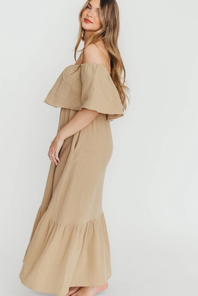 Josie 100% Cotton Maxi Dress in Khaki elegant design